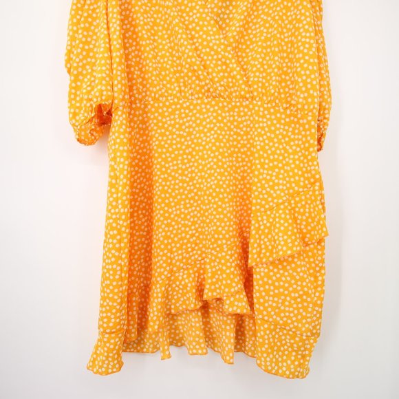 Boohoo Mustard Yellow Daisy Wrap Dress Size 18 New with Tags - Picture 3 of 7